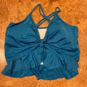 Coral Reef teal blue high low‎ toe front peplum ruffle hem bikini swim top